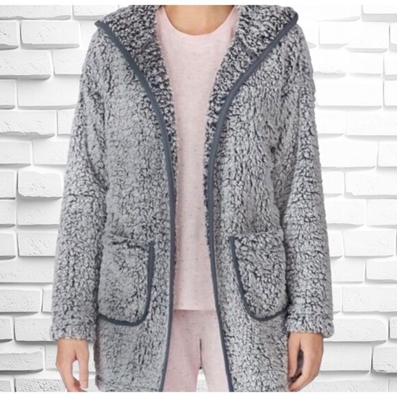 Kensie Women’s Small/Medium Frosted Hooded Sherpa Cardigan • Open Front - Picture 1 of 12
